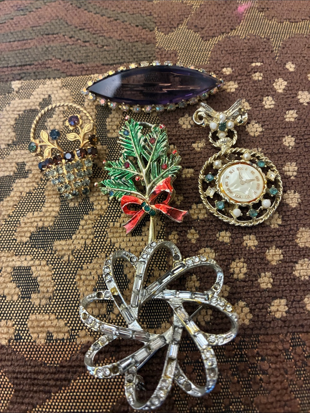 Mixed Women’s Brooch Set - Green, Red, Purple, Gold, Silver Accents